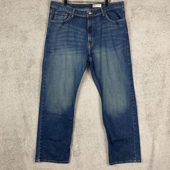 Wrangler Jeans Mens 38x29.5 Blue Denim Dark Wash Relaxed Boot Leg Retro Y2K - Picture 1 of 14